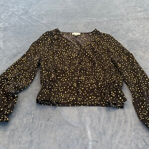 Topshop Black Blouse with Yellow Dots 🖤💛 Size 10 Tall